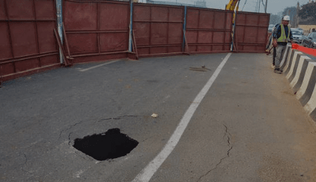 Gurugram Metro Area Secured Post Road Sinkhole Incident